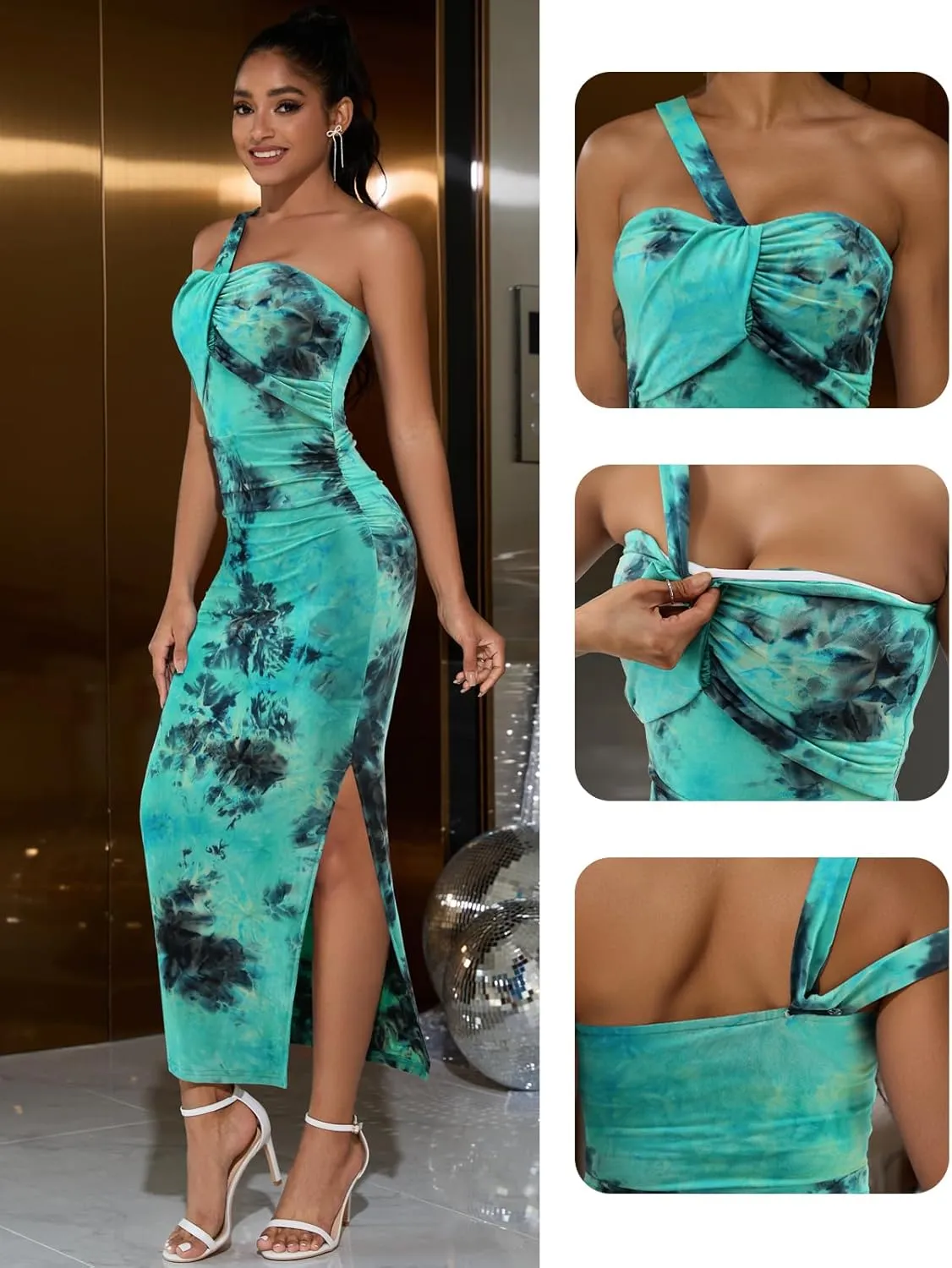 DRESSTELLS Women's Summer Maxi Bodycon Cami Dresses Tie Dye Floral Backless Long Party Club Slit Dress