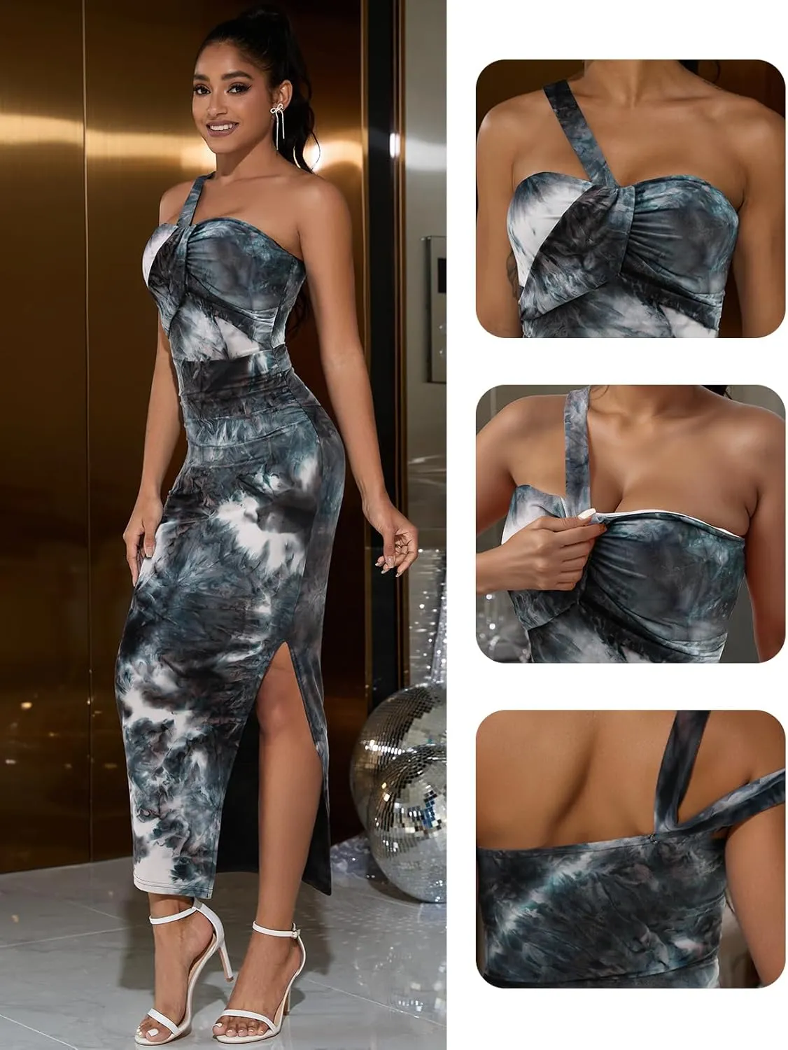 DRESSTELLS Women's Summer Maxi Bodycon Cami Dresses Tie Dye Floral Backless Long Party Club Slit Dress