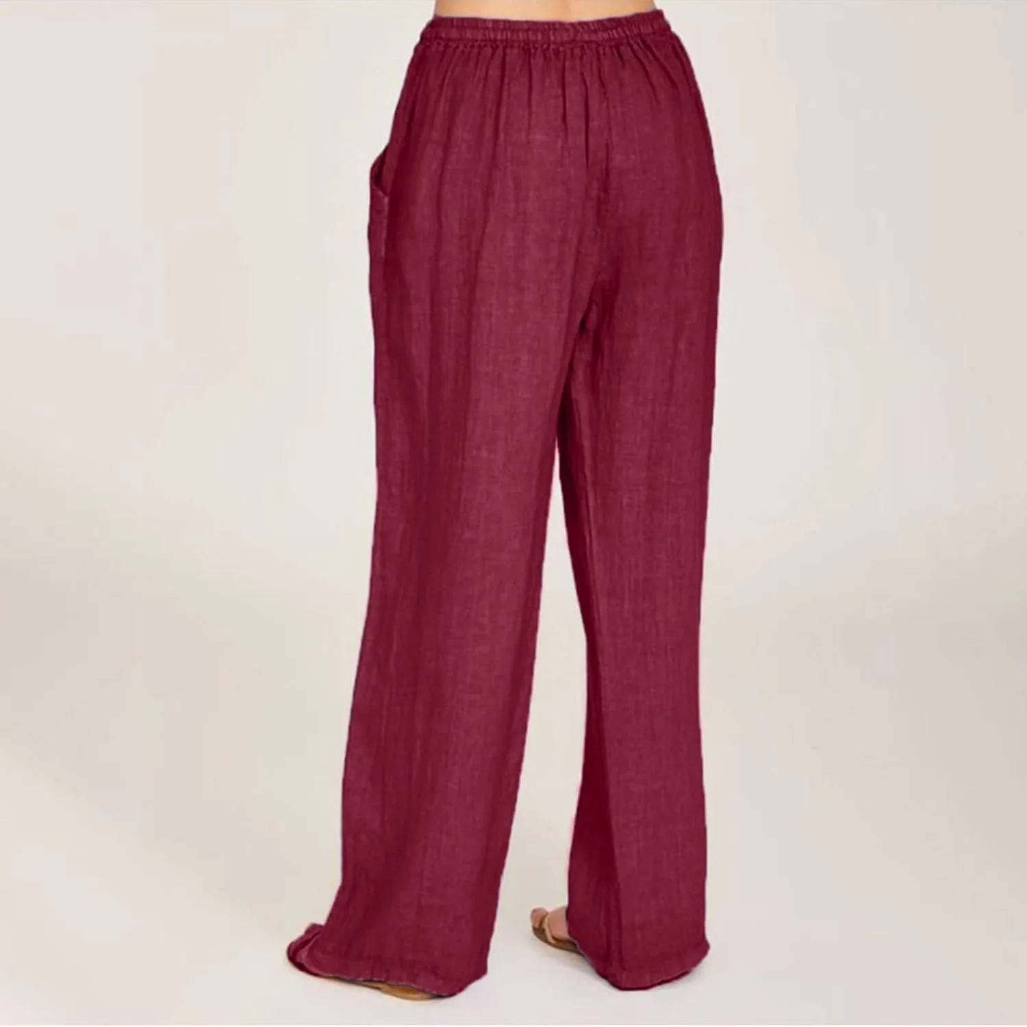 Dressy Capri Pants for Women Summer Linen Pants Wide Leg with Pockets Drawstring Casual Flowy Palazzo Cute Capris