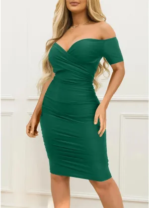 Ekaliy Women's Sexy Off The Shoulder Midi Dress Ruched Bodycon Dresses