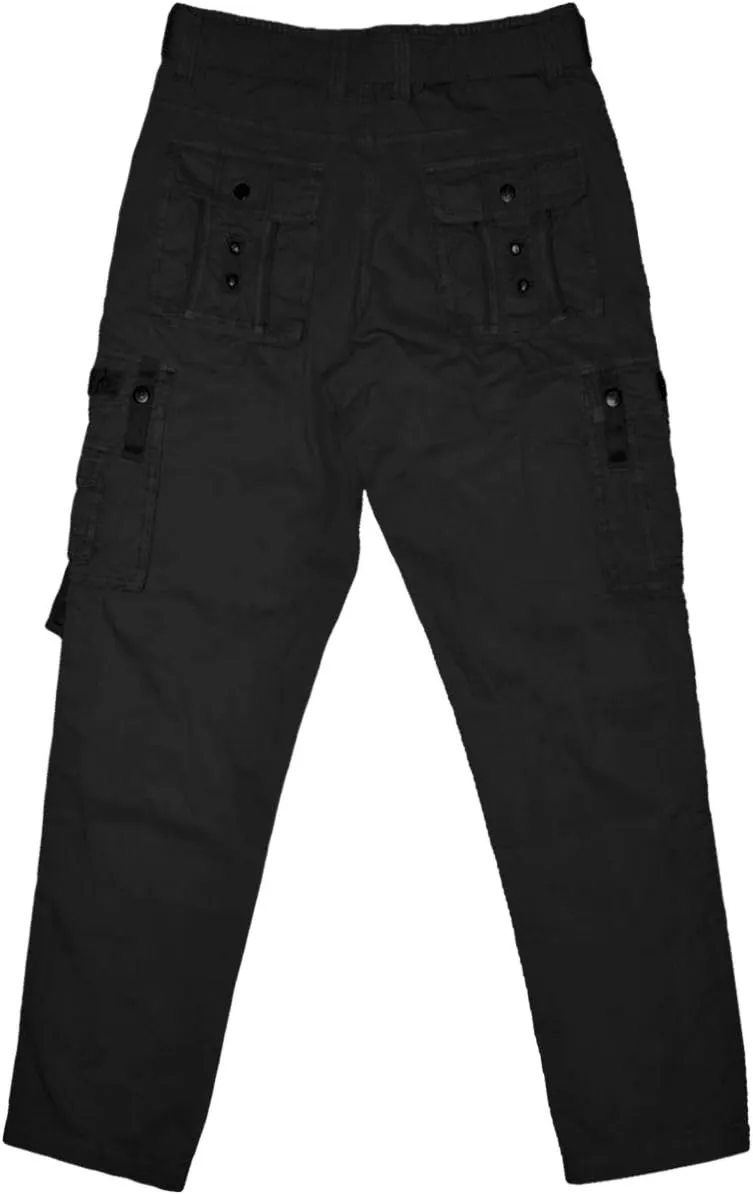 ETHANOL Men Relaxed Cargo Pants with 6 Big Pockets Casual Work Combat Trousers