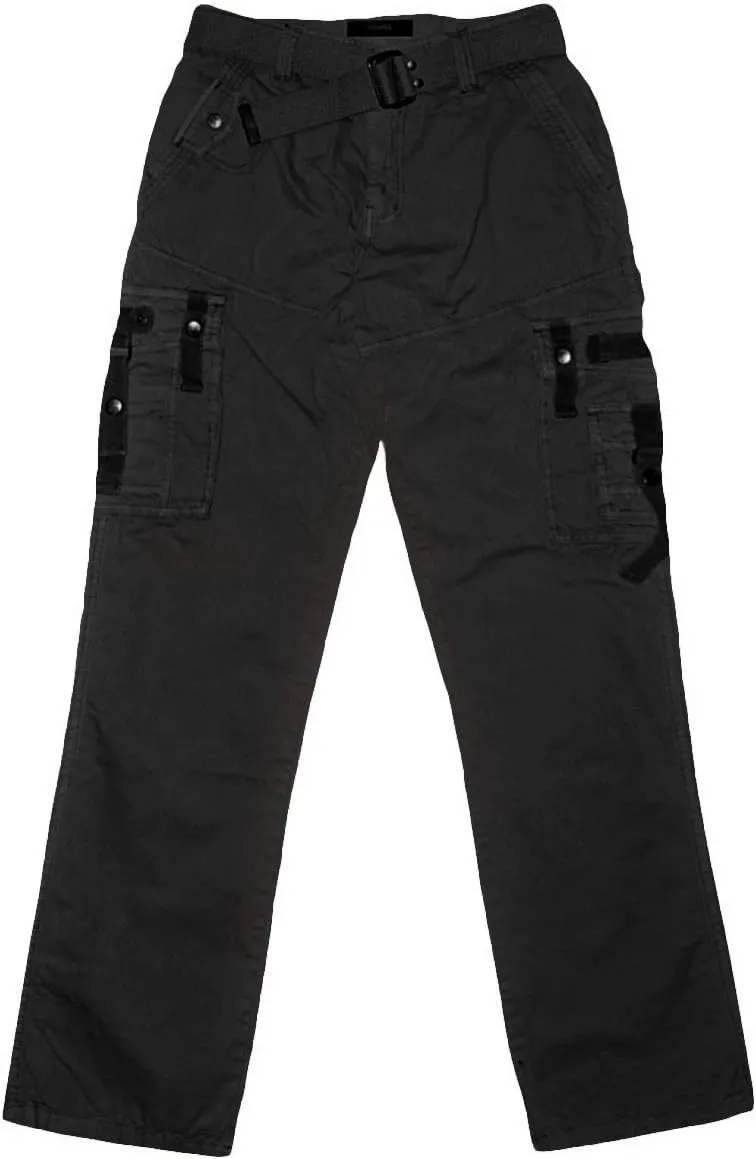 ETHANOL Men Relaxed Cargo Pants with 6 Big Pockets Casual Work Combat Trousers
