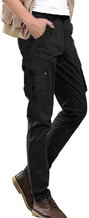 ETHANOL Men Relaxed Cargo Pants with 6 Big Pockets Casual Work Combat Trousers