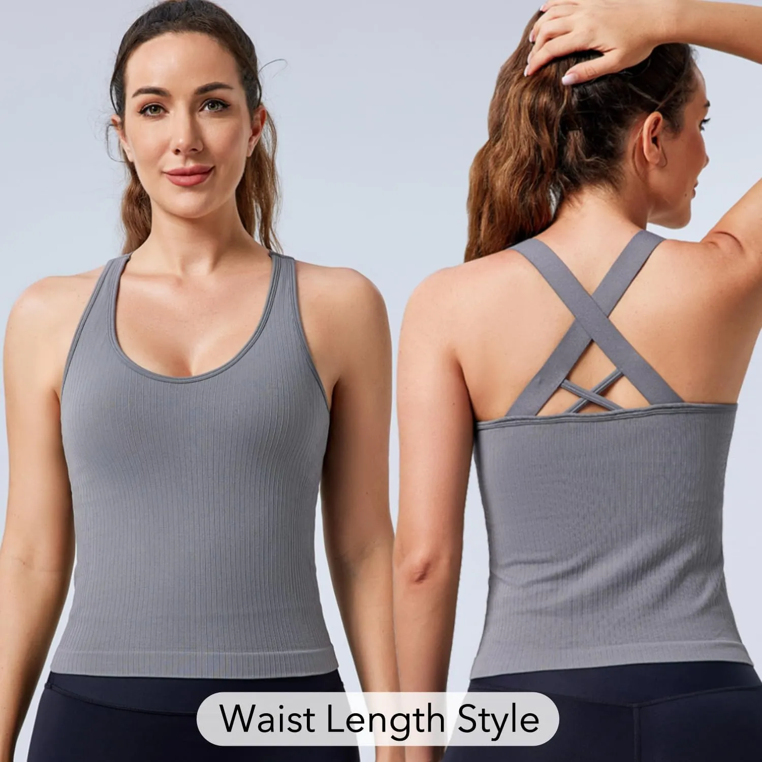 Evercute Workout Yoga Crop Tank Tops for Women 1/2/3 Pack Criss Cross Strappy Tops with Built in Bra Ribbed Seamless Tanks
