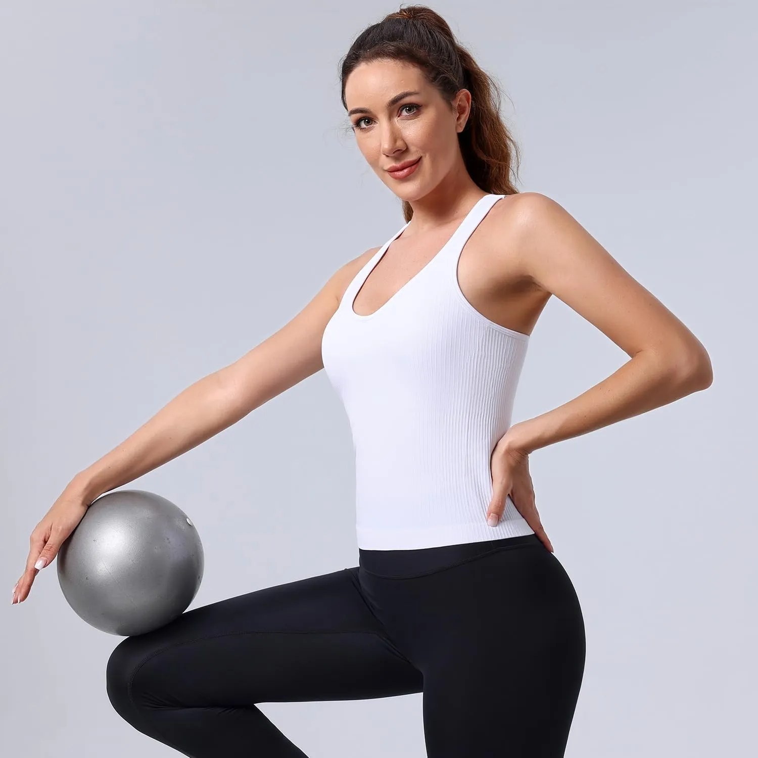 Evercute Workout Yoga Crop Tank Tops for Women 1/2/3 Pack Criss Cross Strappy Tops with Built in Bra Ribbed Seamless Tanks