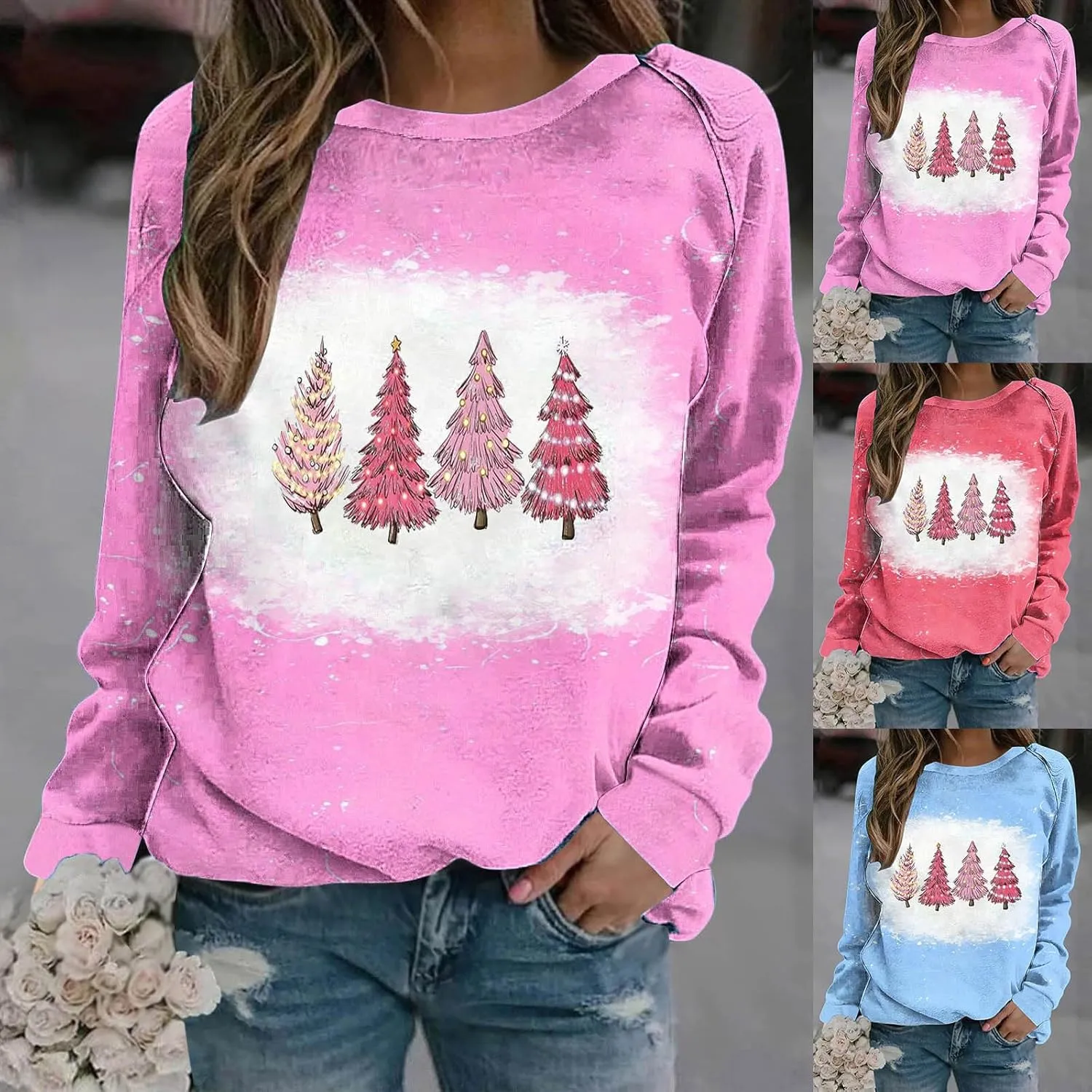 fartey 2024 Womens Ugly Christmas Sweaters Funny Cute Xmas Tree Reindeer Snowman Tops Long Sleeve Crewneck Sweatshirts