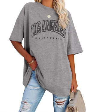 Fazortev Womens Oversized Los Angeles California Graphic T Shirts Half Sleeve Summer Loose Casual Tees Tunic Tops