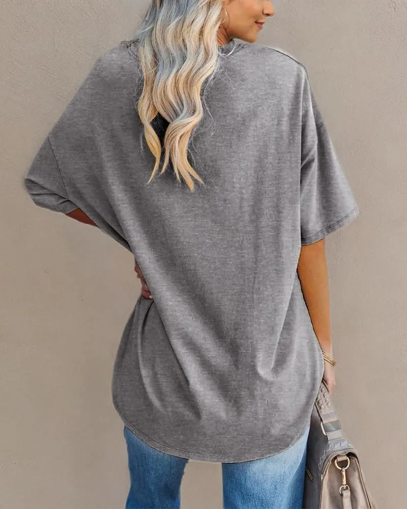 Fazortev Womens Oversized Los Angeles California Graphic T Shirts Half Sleeve Summer Loose Casual Tees Tunic Tops