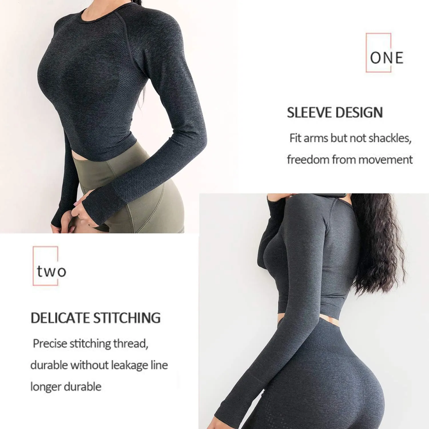 FITTOO Women's Long Sleeves Workout Crop Tops Seamless Sports Shirts Fitness Activewear