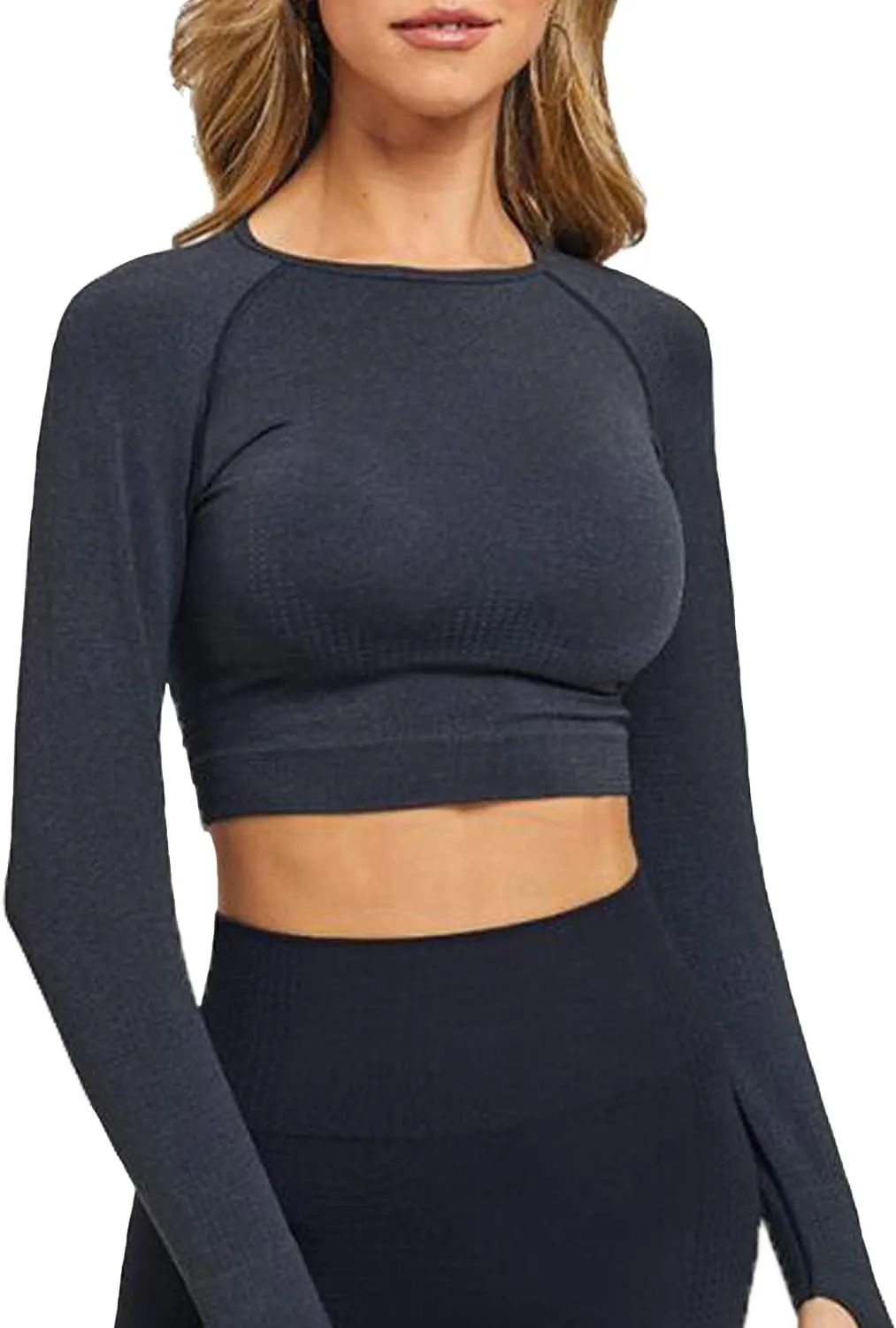 FITTOO Women's Long Sleeves Workout Crop Tops Seamless Sports Shirts Fitness Activewear