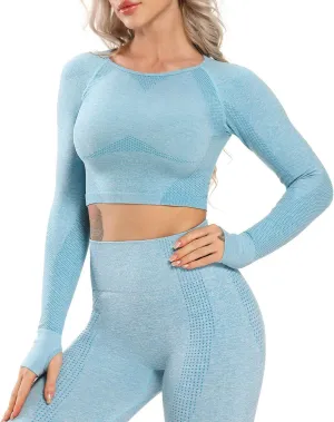 FITTOO Women's Long Sleeves Workout Crop Tops Seamless Sports Shirts Fitness Activewear