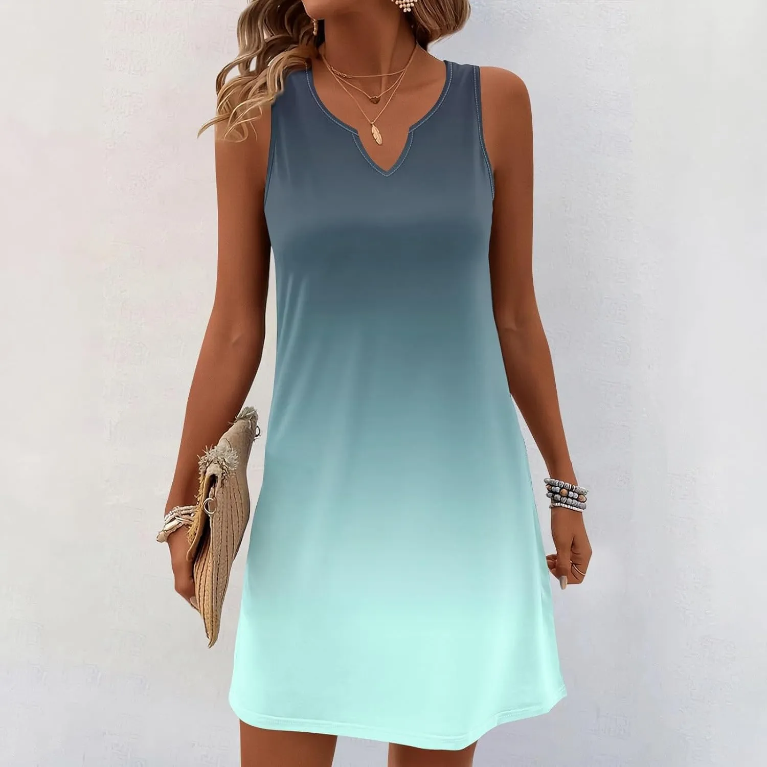 FlekmanArt Women's Tank Nightgown Dresses V Neck Sleepshirts Soft Dress Sleeveless Solid Color Chemise Nightdress S-XXL