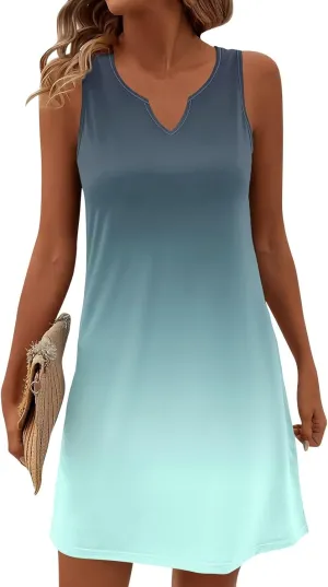 FlekmanArt Women's Tank Nightgown Dresses V Neck Sleepshirts Soft Dress Sleeveless Solid Color Chemise Nightdress S-XXL