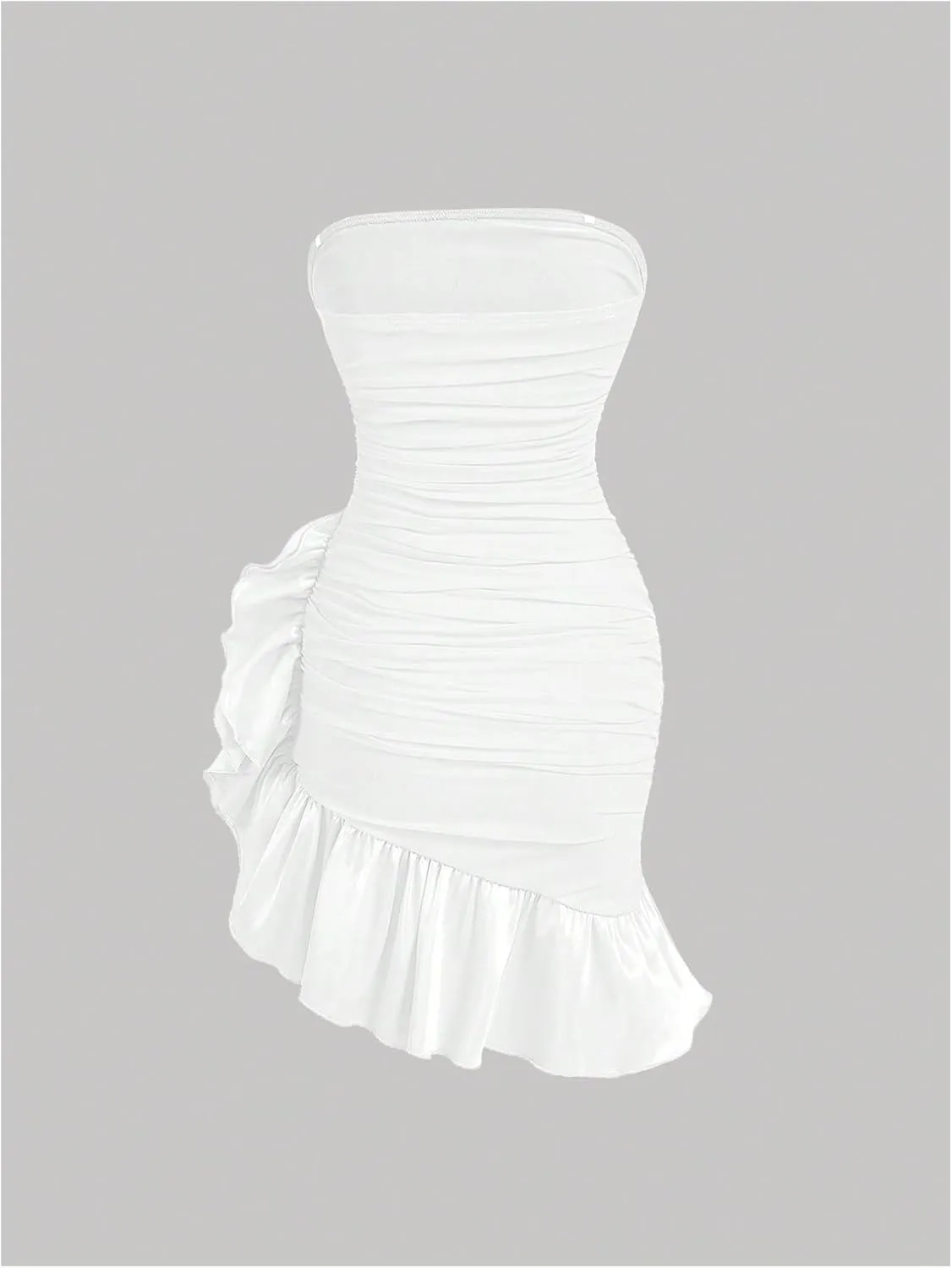 Floerns Women's Strapless Tube Dress Asymmetrical Ruffle Hem Party Bodycon Dresses