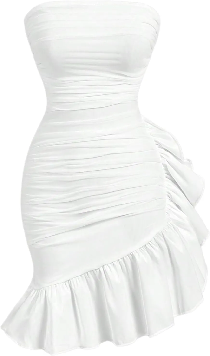 Floerns Women's Strapless Tube Dress Asymmetrical Ruffle Hem Party Bodycon Dresses