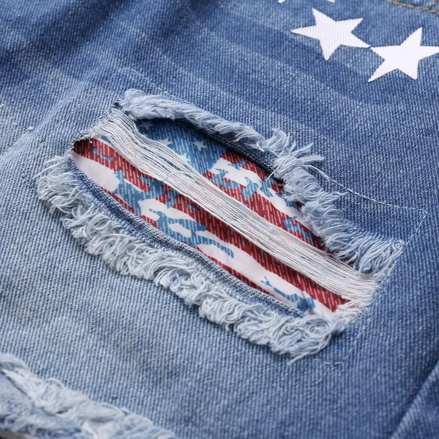 Fourth of July Shorts Women American Flag Printed Denim Shorts High Waisted Womens Patriotic Shorts