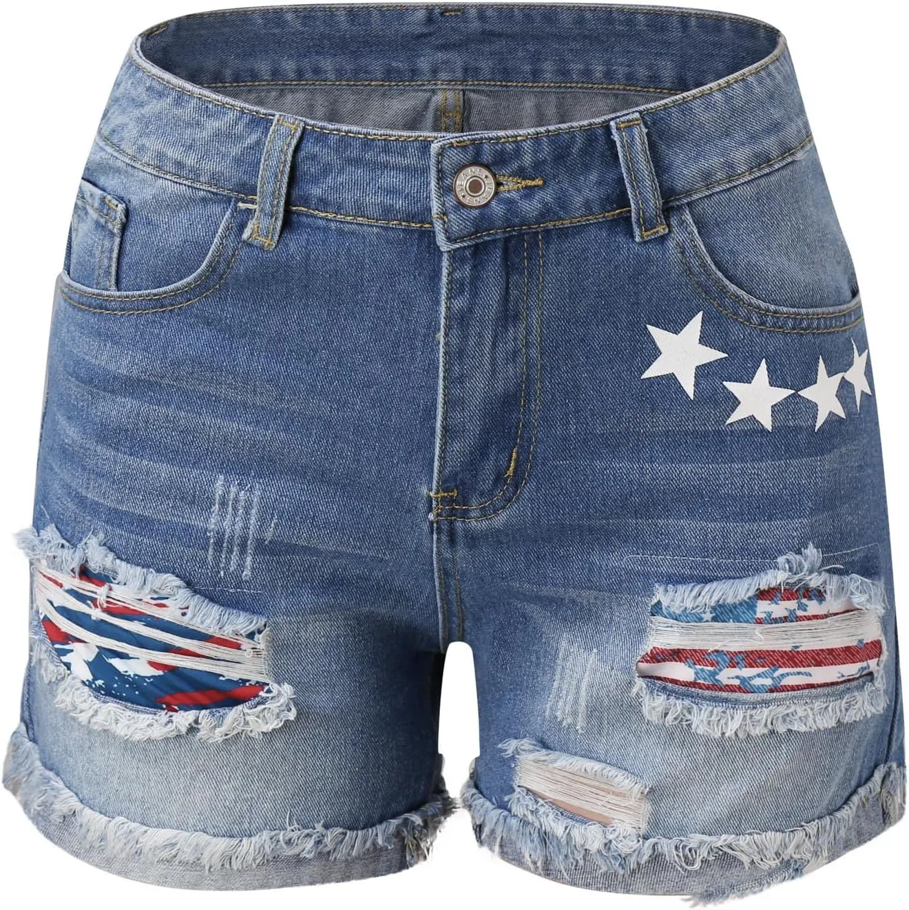Fourth of July Shorts Women American Flag Printed Denim Shorts High Waisted Womens Patriotic Shorts