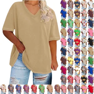 Generic 2024 Oversized T Shirts Women's Plus Size Tees Casual Half Sleeve V Neck Shirt Summer Loose Comfy Basic Tunic Tops
