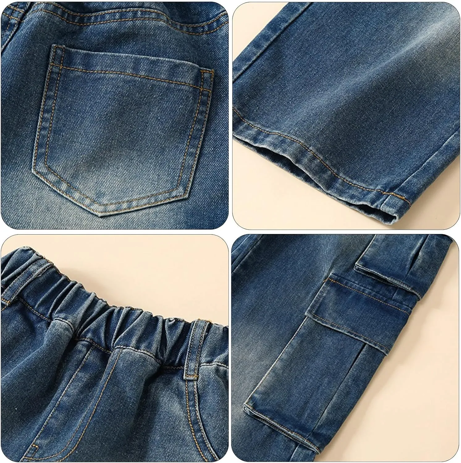 Girls Baggy Jeans Teens Wide Leg Distressed Washed Jeans Kids Elastic High Waist Streetwear Loose Fit Pants with Pockets