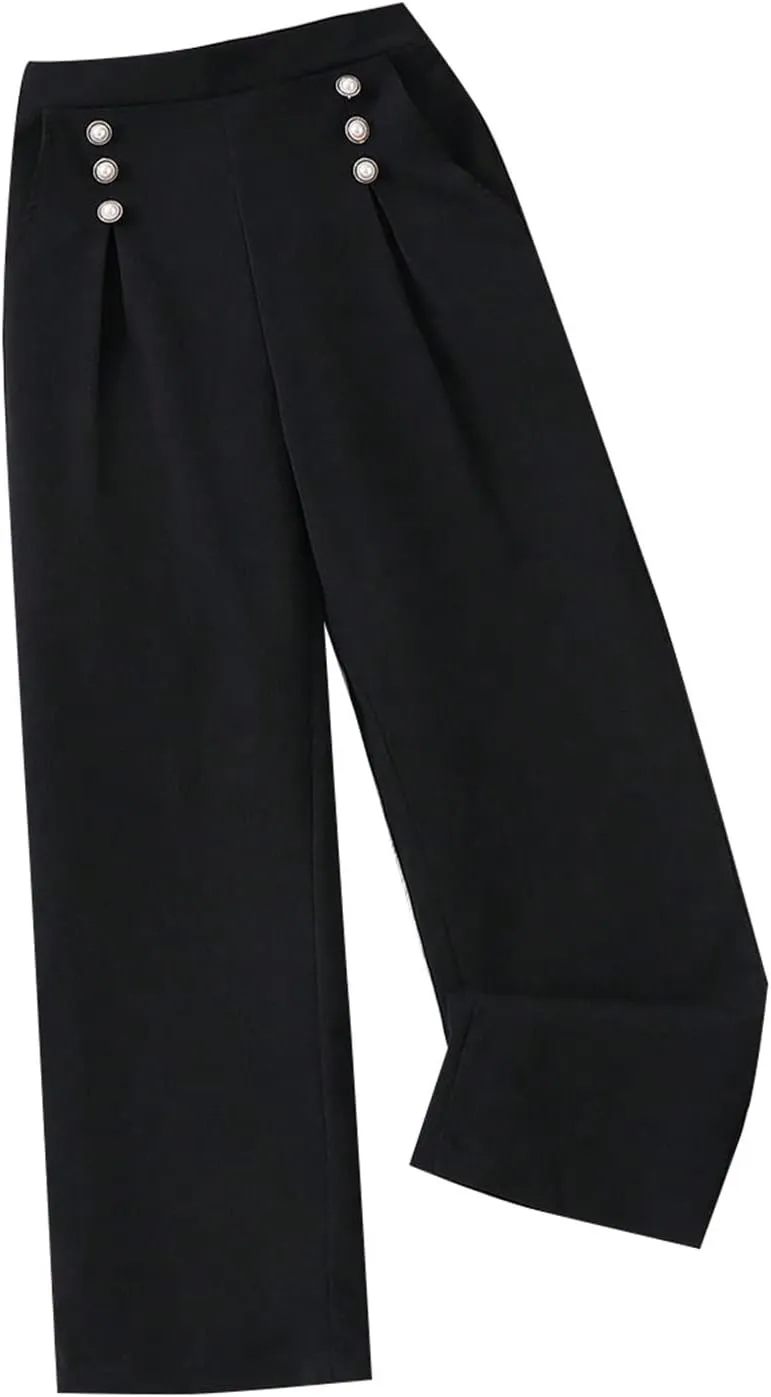 Girls Dress Pants Wide Leg Pants Lightweight Elastic High Waist Straight Leg Loose Trousers Uniform Girls Wide Pants