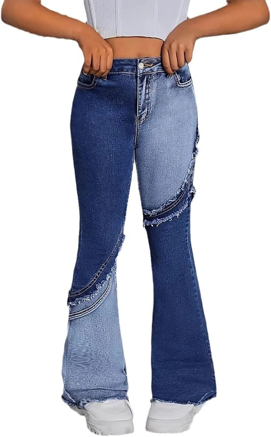Girls Ripped Jeans Denim Pants Elastic Trousers Relaxed Pants Loose Classic Vintage Flare Bell Bottom Jeans Tracksuit