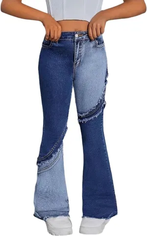 Girls Ripped Jeans Denim Pants Elastic Trousers Relaxed Pants Loose Classic Vintage Flare Bell Bottom Jeans Tracksuit
