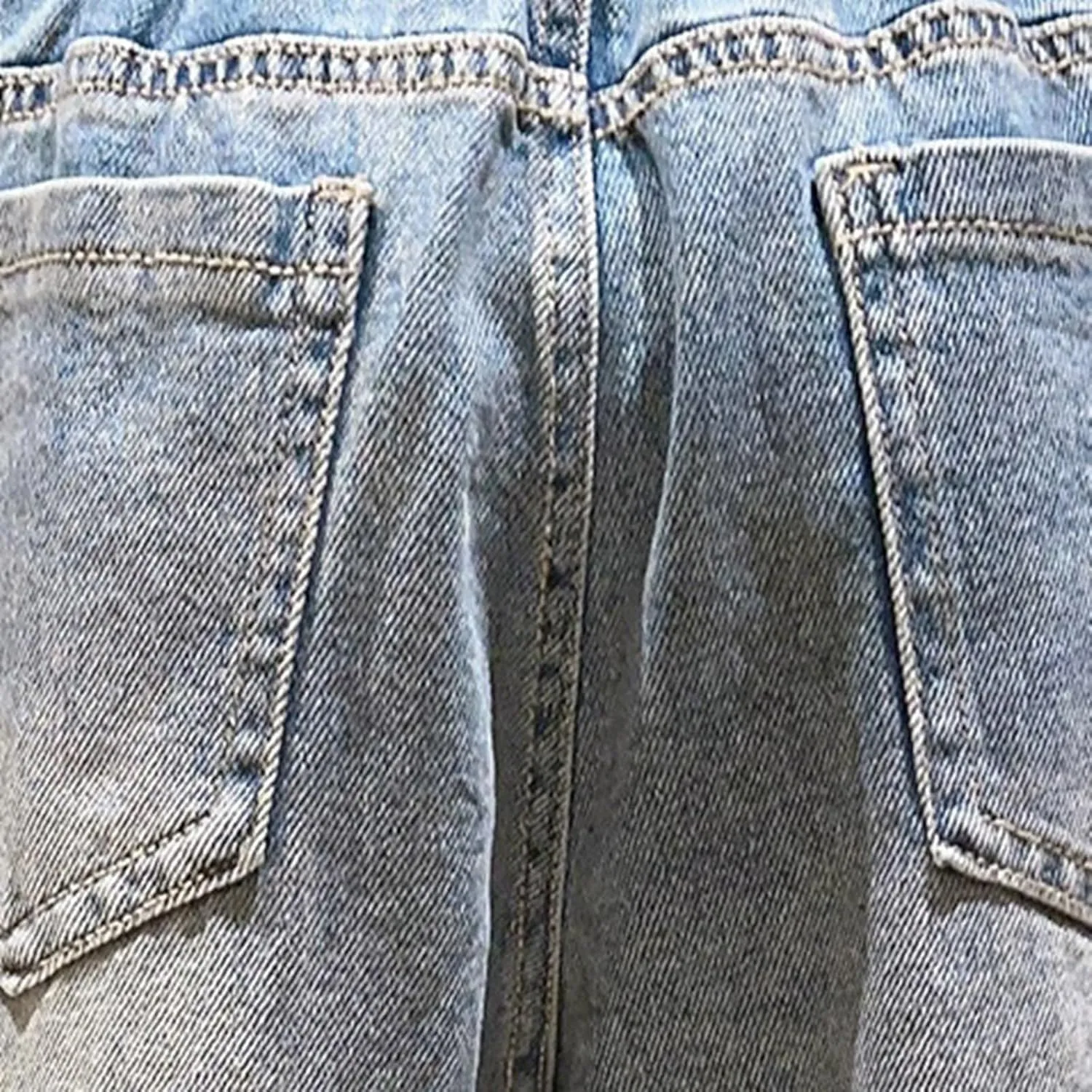 Girls Spring and Autumn Baggy Mop Wide Leg Pants Mid Rise Elastic Band with Pockets Slim Jeans Straight Leg Trousers