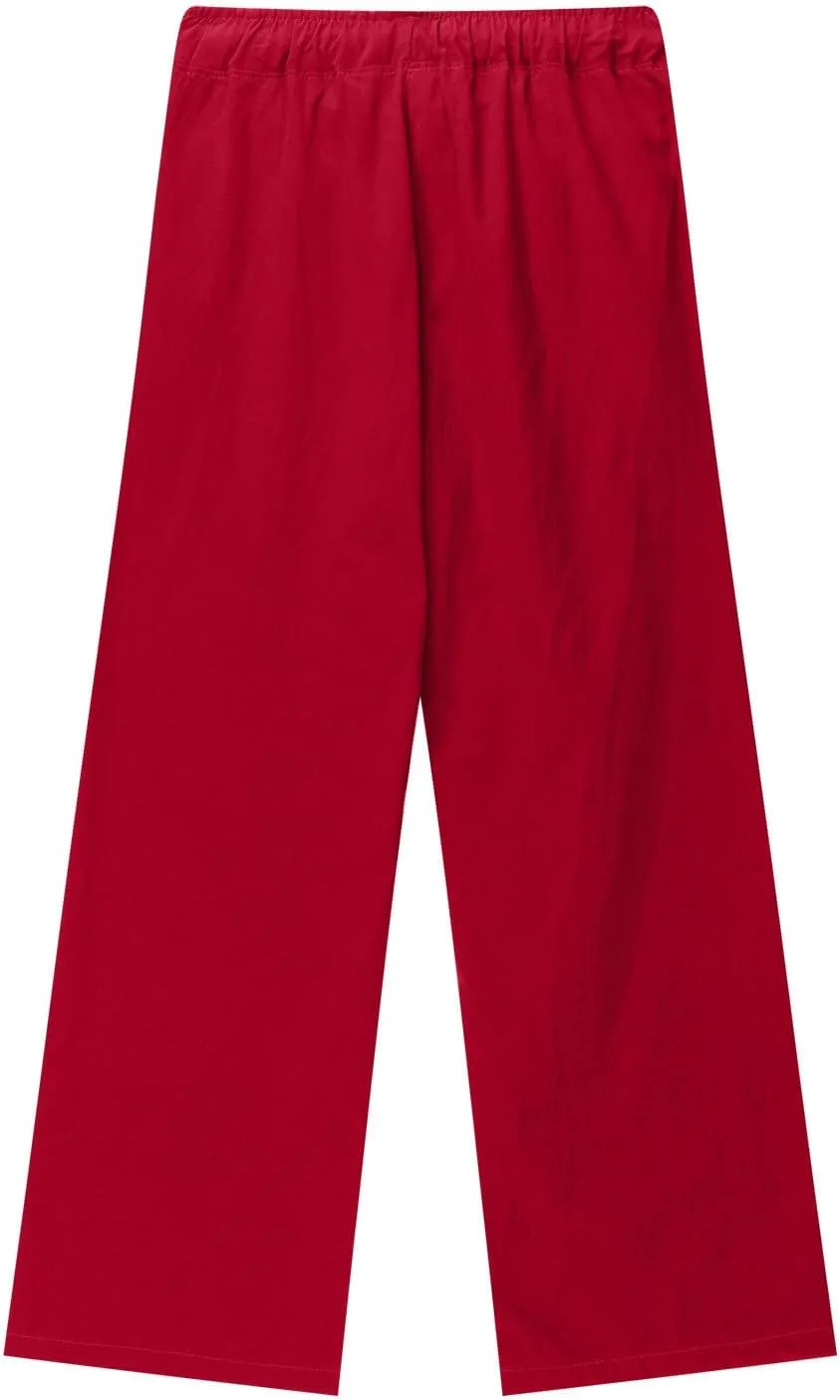 Girls Wide Leg Pants Dressy Casual Linen Trousers Flowy Beach Pants Loose Fit Drawstring Pants Summer High Waist Pant