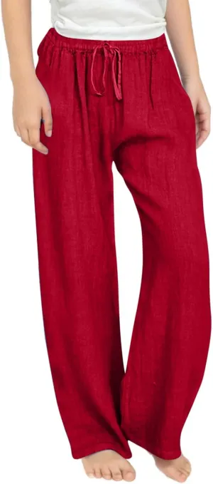 Girls Wide Leg Pants Dressy Casual Linen Trousers Flowy Beach Pants Loose Fit Drawstring Pants Summer High Waist Pant