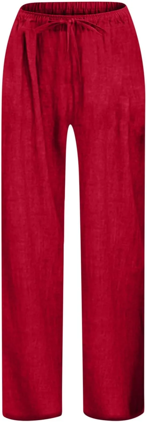 Girls Wide Leg Pants Dressy Casual Linen Trousers Flowy Beach Pants Loose Fit Drawstring Pants Summer High Waist Pant