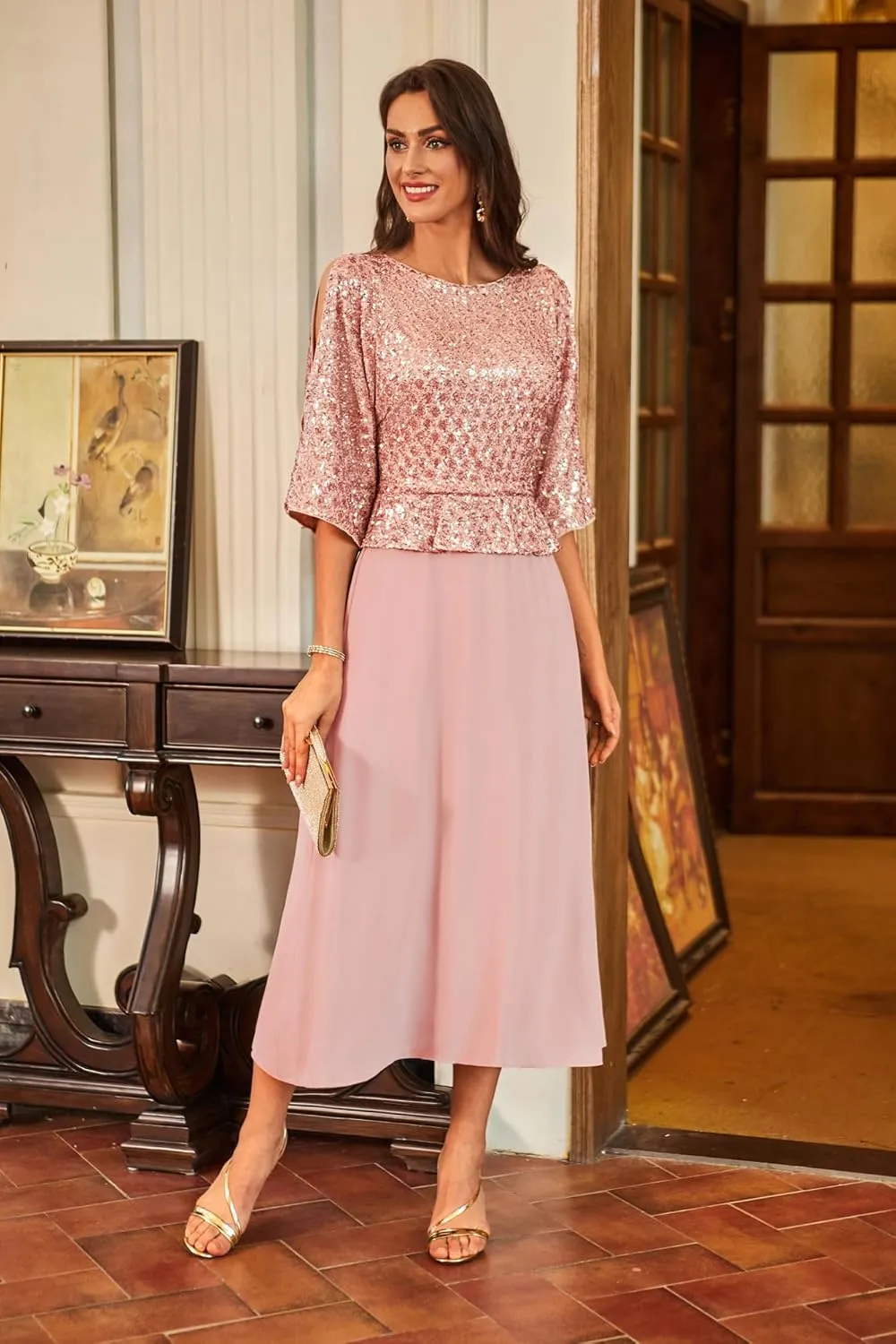 GRACE KARIN Sequin Dress for Women 2025 Mother of The Bride Dresses Wedding Guest Formal Chiffon Evening Gown