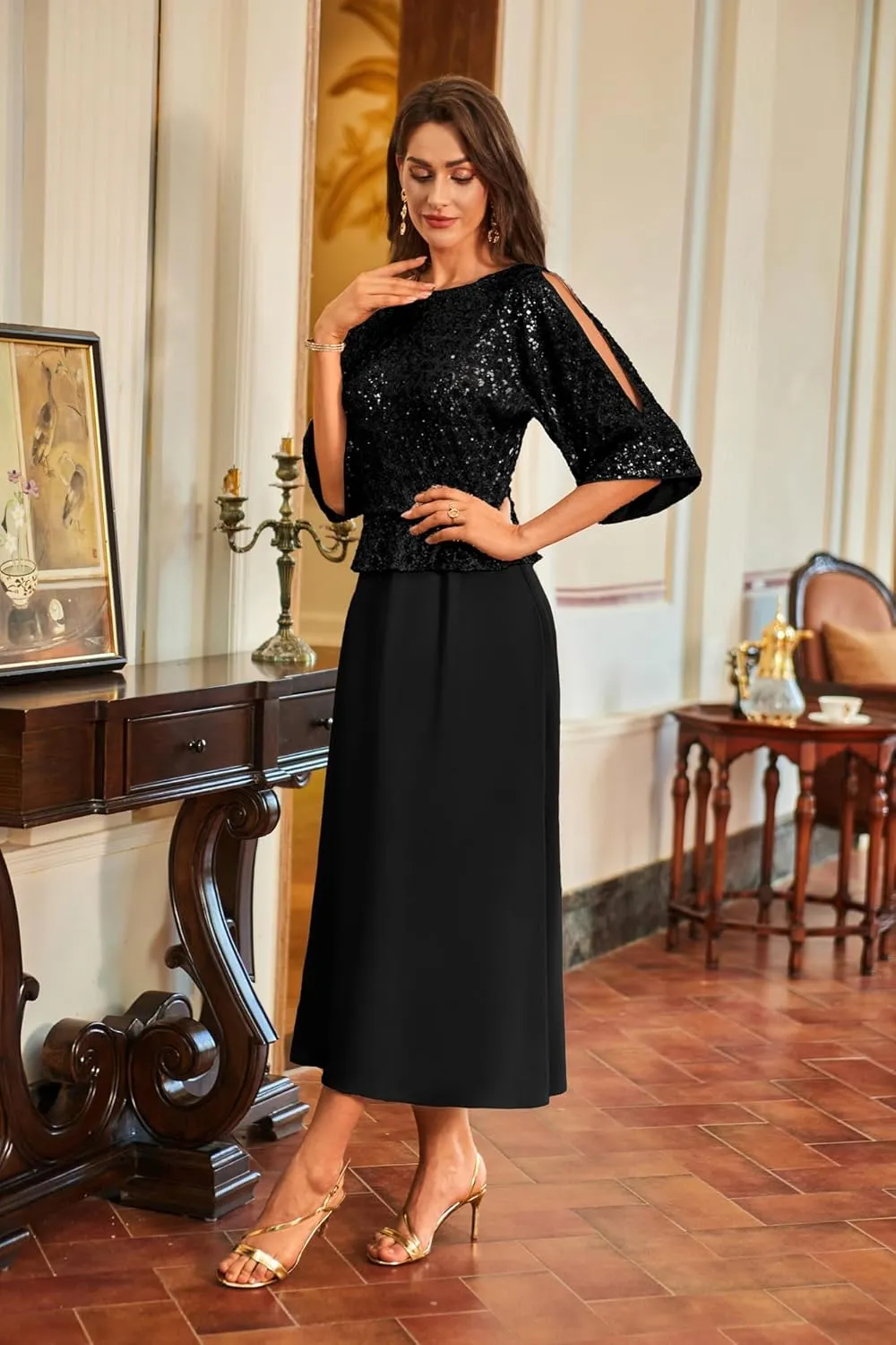 GRACE KARIN Sequin Dress for Women 2025 Mother of The Bride Dresses Wedding Guest Formal Chiffon Evening Gown
