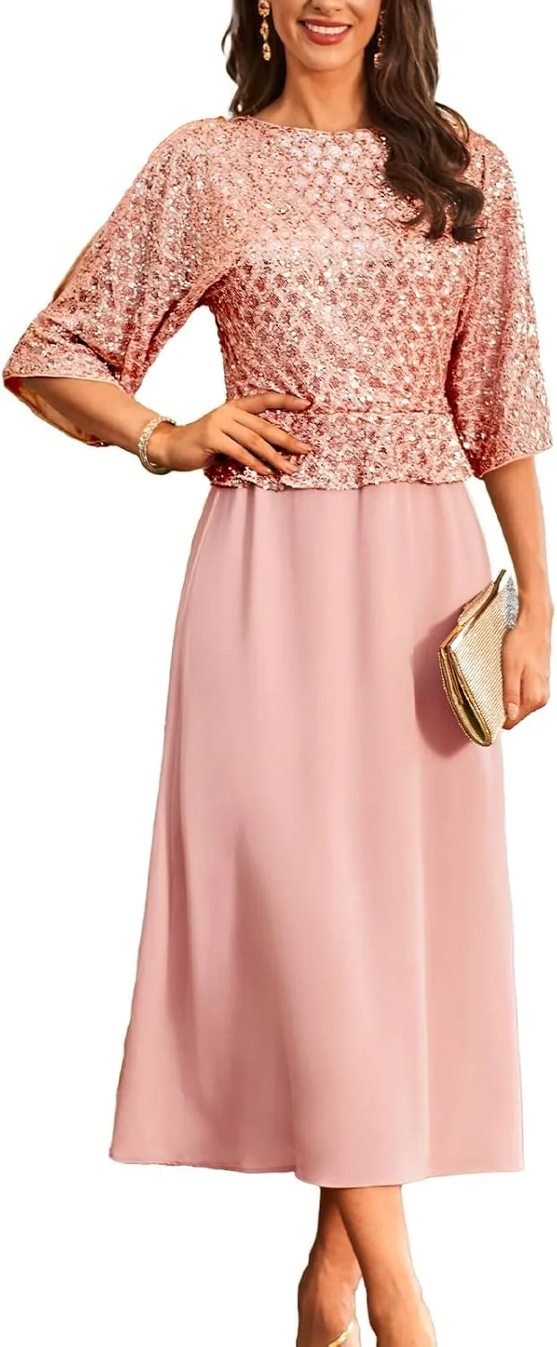GRACE KARIN Sequin Dress for Women 2025 Mother of The Bride Dresses Wedding Guest Formal Chiffon Evening Gown