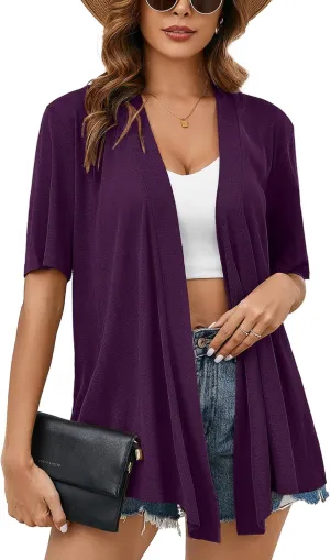 Heymoments Women's Lightweight Open Front Knit Cardigans Short Sleeve Casual Soft Drape Summer Cardigan S-2XL
