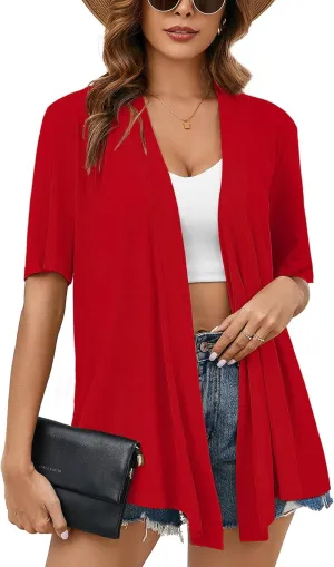 Heymoments Women's Lightweight Open Front Knit Cardigans Short Sleeve Casual Soft Drape Summer Cardigan S-2XL