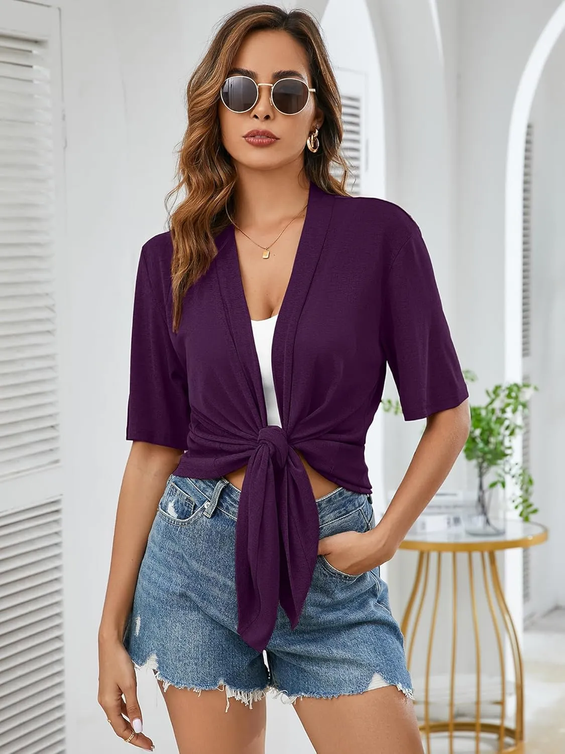 Heymoments Women's Lightweight Open Front Knit Cardigans Short Sleeve Casual Soft Drape Summer Cardigan S-2XL