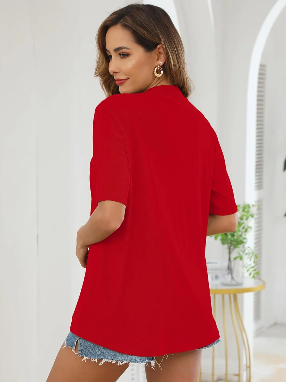Heymoments Women's Lightweight Open Front Knit Cardigans Short Sleeve Casual Soft Drape Summer Cardigan S-2XL