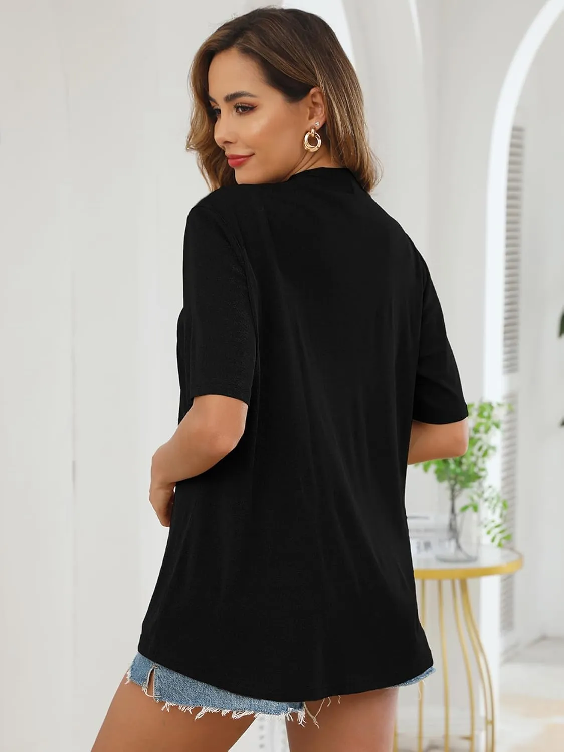 Heymoments Women's Lightweight Open Front Knit Cardigans Short Sleeve Casual Soft Drape Summer Cardigan S-2XL