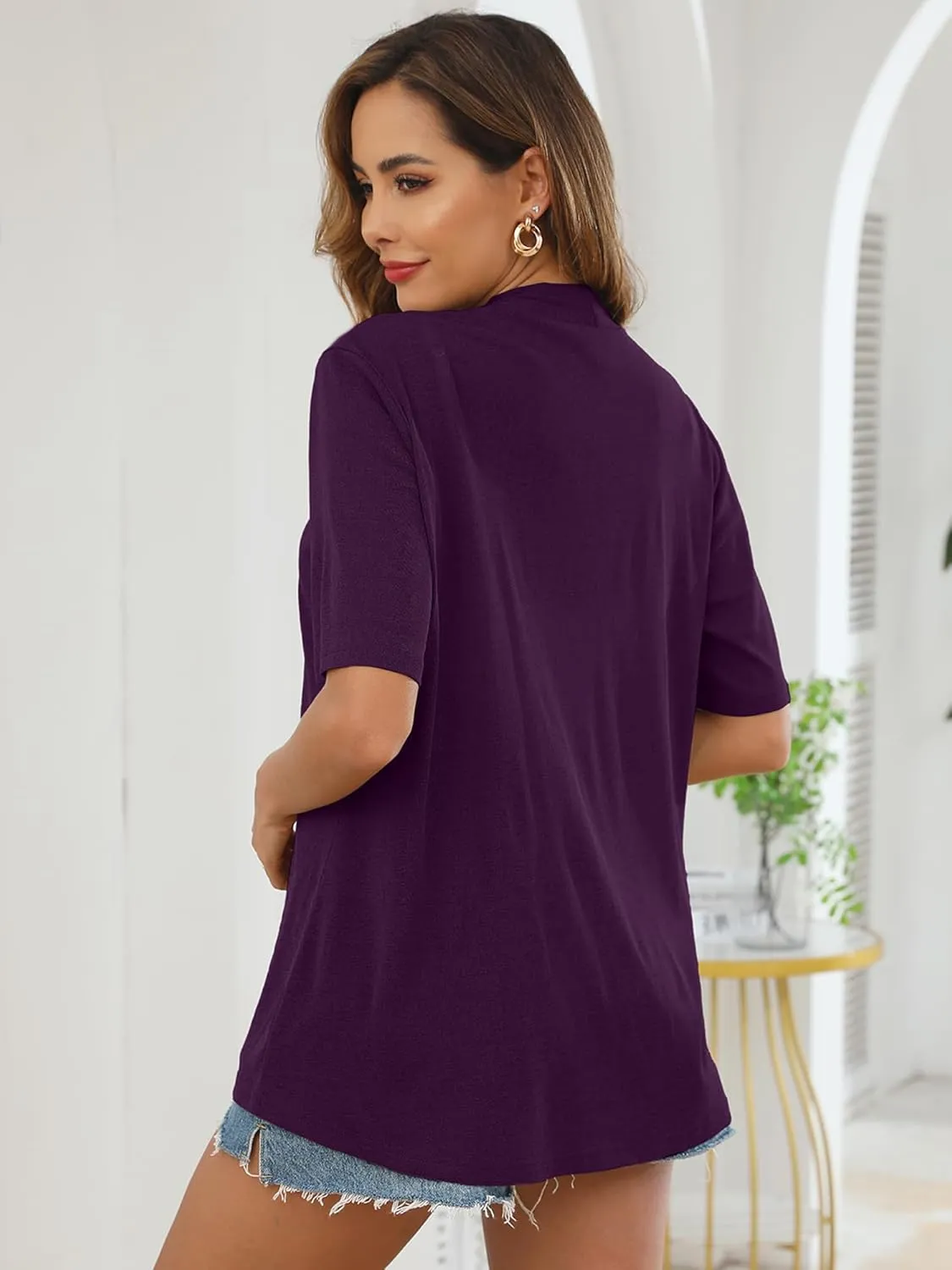 Heymoments Women's Lightweight Open Front Knit Cardigans Short Sleeve Casual Soft Drape Summer Cardigan S-2XL