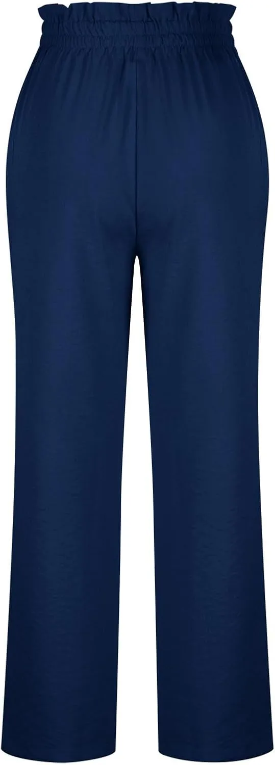 HGps8w Paperbag Waist Wide Pants for Women 2025 Summer Straight Leg Business Casual Palazzo Trousers with Belt