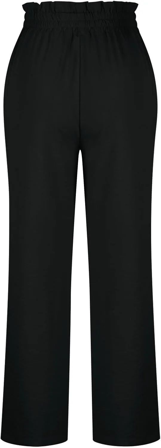 HGps8w Paperbag Waist Wide Pants for Women 2025 Summer Straight Leg Business Casual Palazzo Trousers with Belt