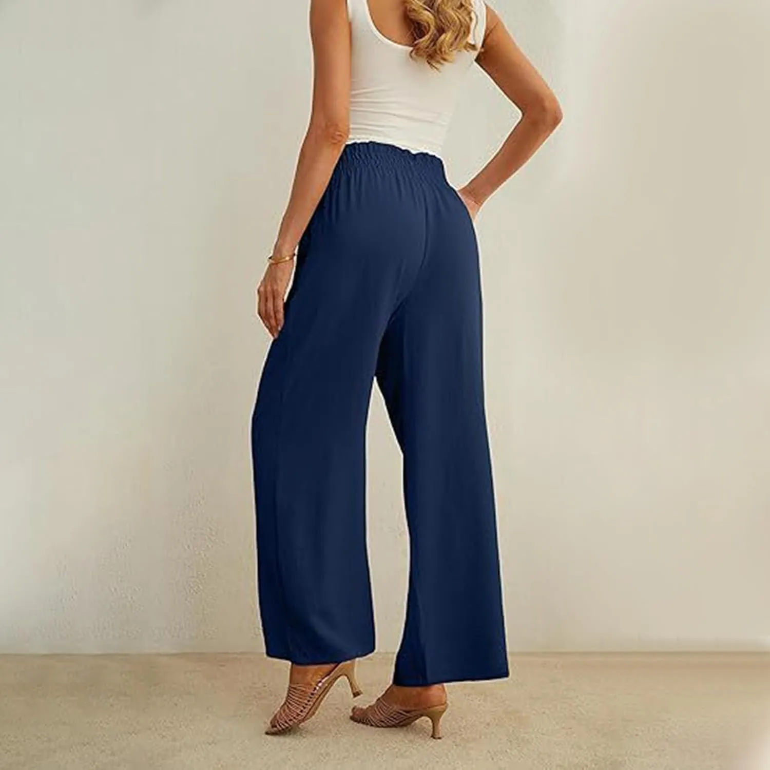 HGps8w Paperbag Waist Wide Pants for Women 2025 Summer Straight Leg Business Casual Palazzo Trousers with Belt