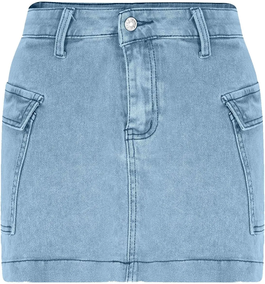 HGps8w Women's Denim Cargo Skirt Classic Zipper Button High Waisted Bodycon Y2K Mini Skirts with Flap Pockets
