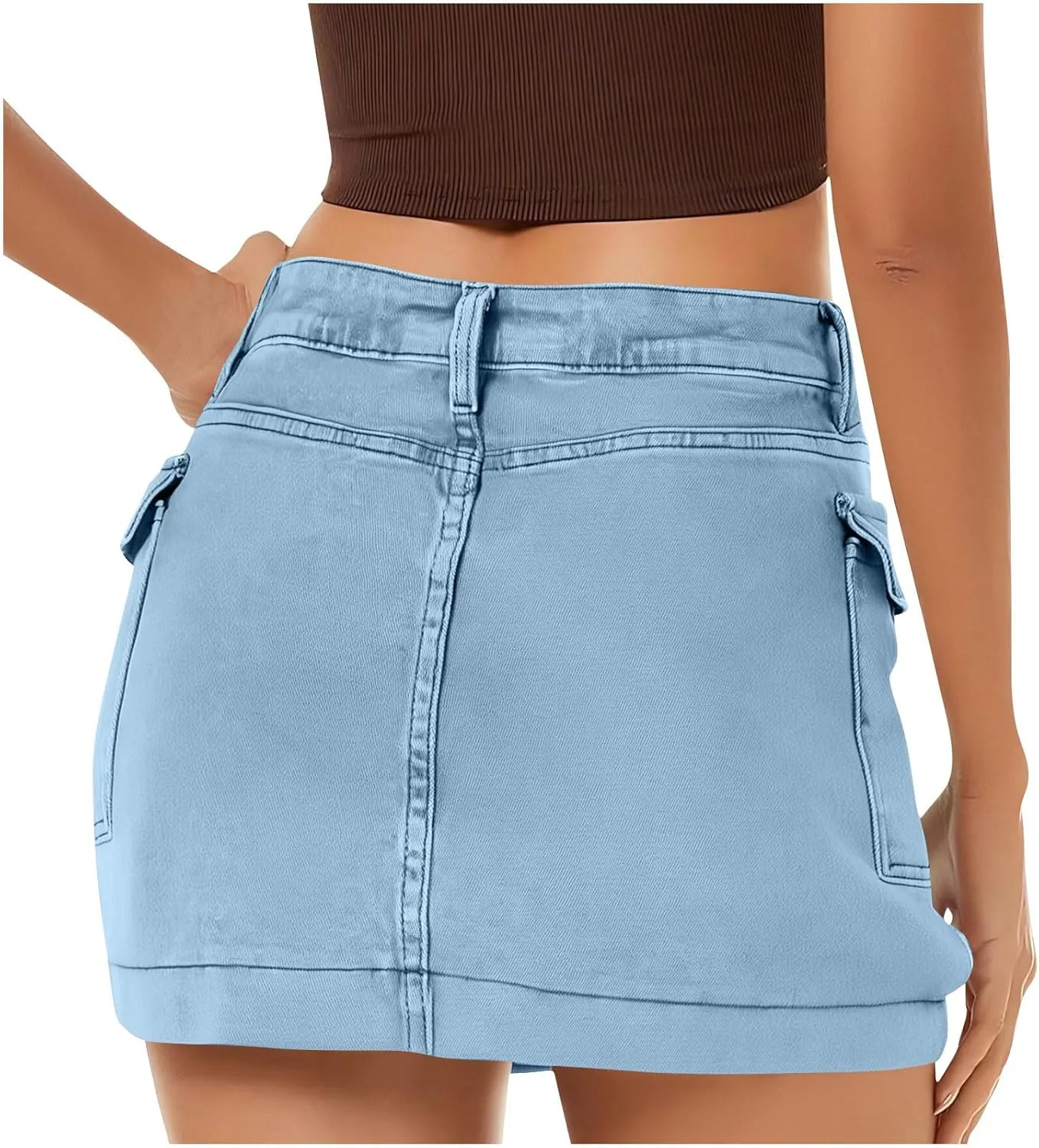 HGps8w Women's Denim Cargo Skirt Classic Zipper Button High Waisted Bodycon Y2K Mini Skirts with Flap Pockets