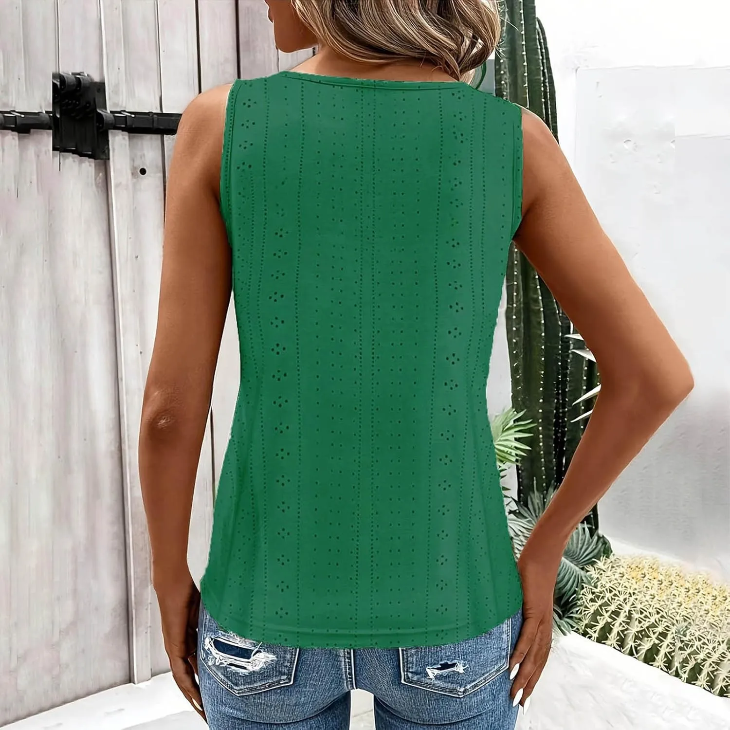 HGps8w Womens Dressy Eyelets Cutout Summer Tank Tops - Sleeveless Casual Strappy V Neck Blouse Going Out Tee Shirts