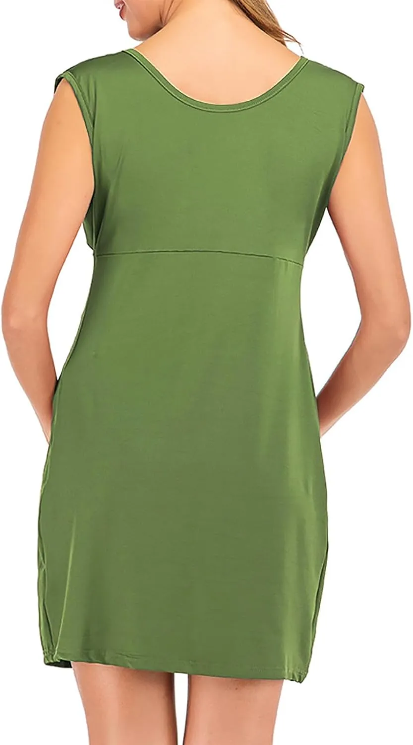 HGps8w Women's Maternity Dress Casual Loose Fit V Neck Sleeveless Ruffle Tank Soft Pregnancy Clothes