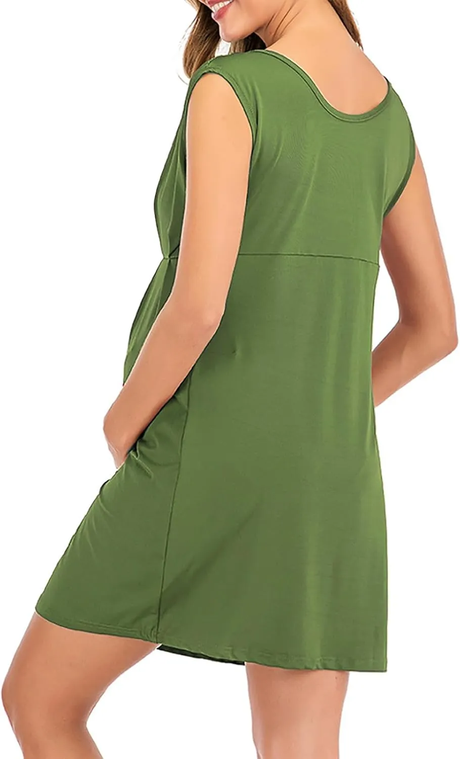 HGps8w Women's Maternity Dress Casual Loose Fit V Neck Sleeveless Ruffle Tank Soft Pregnancy Clothes
