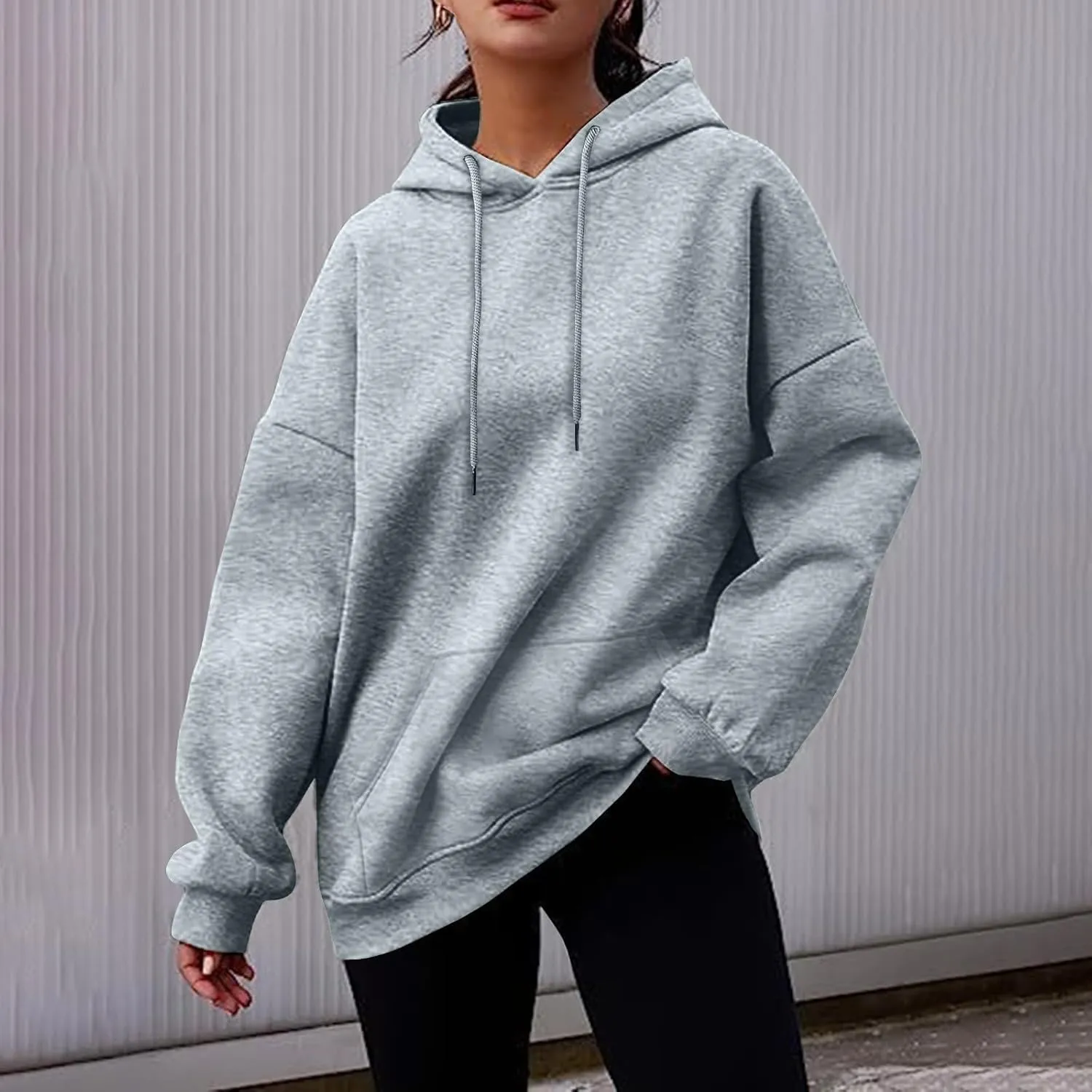 Hoodies for Women Fleece Long Sleeve Crew Neck Oversized Sweatshirts Casual Fall Pullover Sweaters with Pockets