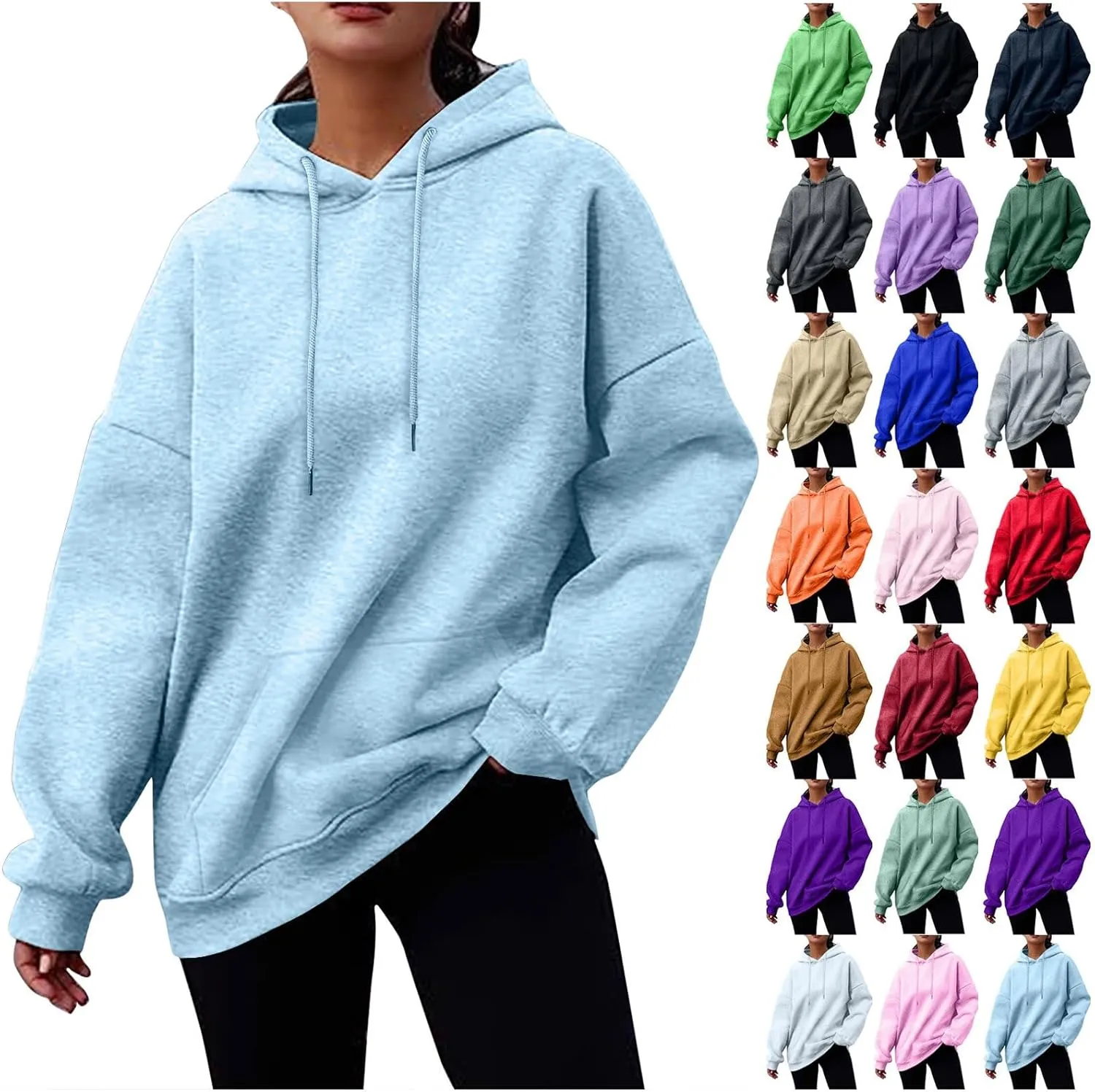 Hoodies for Women Fleece Long Sleeve Crew Neck Oversized Sweatshirts Casual Fall Pullover Sweaters with Pockets