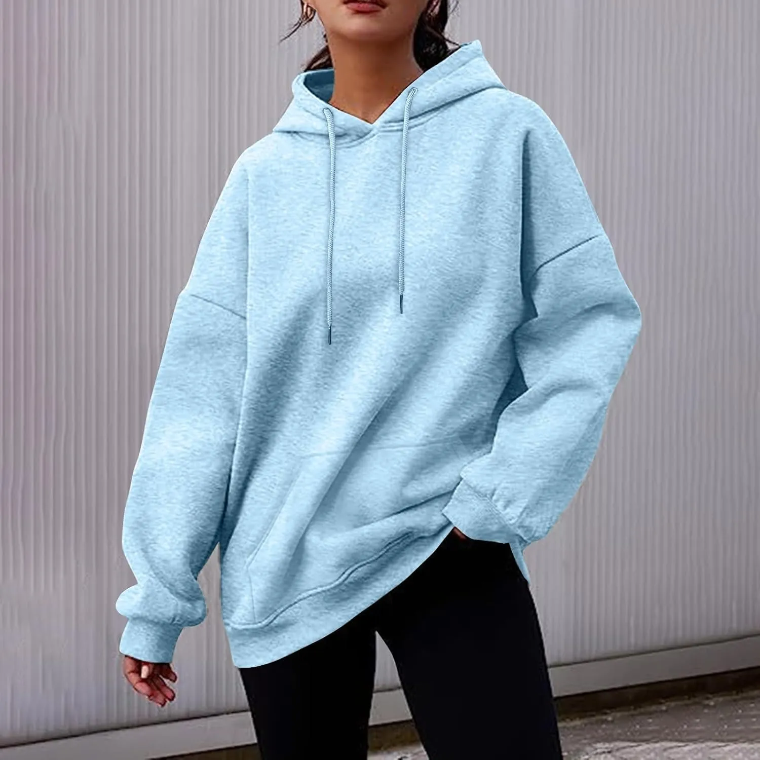 Hoodies for Women Fleece Long Sleeve Crew Neck Oversized Sweatshirts Casual Fall Pullover Sweaters with Pockets